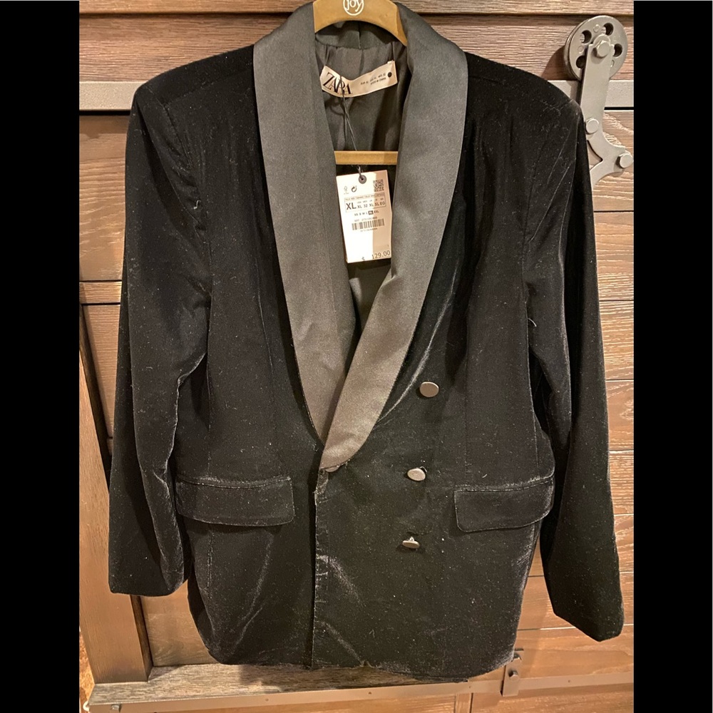 Zara crushed velvet blazer NWT button up size xl